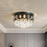 7 Heads Crystal Flush Ceiling Light Contemporary Black Tiered Great Room Flush Mount Lamp Clearhalo 'Ceiling Lights' 'Close To Ceiling Lights' 'Close to ceiling' 'Flush mount' Lighting' 1391857