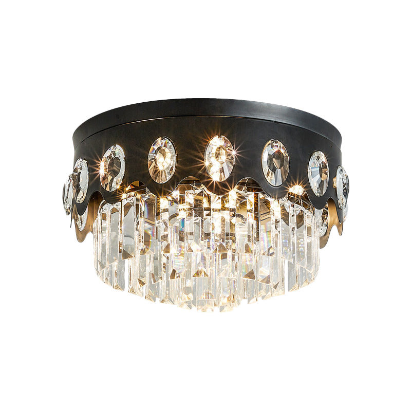 7 Heads Crystal Flush Ceiling Light Contemporary Black Tiered Great Room Flush Mount Lamp Clearhalo 'Ceiling Lights' 'Close To Ceiling Lights' 'Close to ceiling' 'Flush mount' Lighting' 1391858