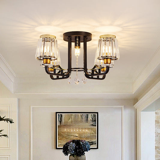 Crystal Black Semi-Flush Ceiling Fixture Tapered 5 Lights LED Traditional Flush Mount Chandelier Lighting Black Clearhalo 'Ceiling Lights' 'Close To Ceiling Lights' 'Close to ceiling' 'Semi-flushmount' Lighting' 1391895
