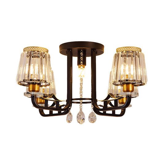 Crystal Black Semi-Flush Ceiling Fixture Tapered 5 Lights LED Traditional Flush Mount Chandelier Lighting Clearhalo 'Ceiling Lights' 'Close To Ceiling Lights' 'Close to ceiling' 'Semi-flushmount' Lighting' 1391896