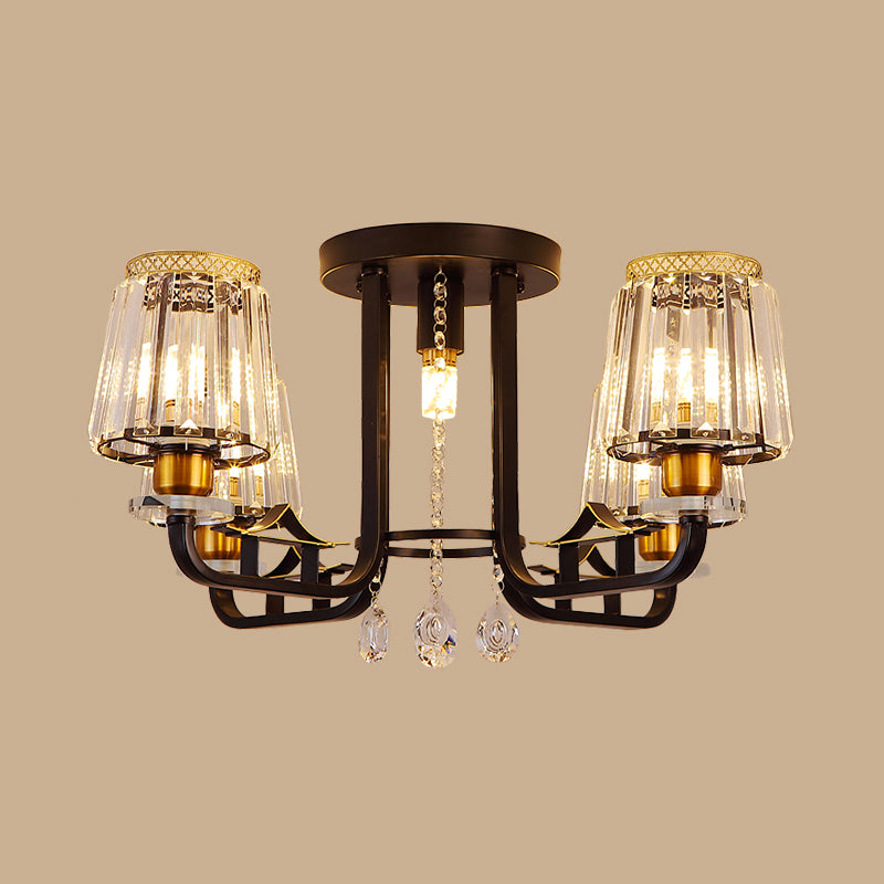 Crystal Black Semi-Flush Ceiling Fixture Tapered 5 Lights LED Traditional Flush Mount Chandelier Lighting Clearhalo 'Ceiling Lights' 'Close To Ceiling Lights' 'Close to ceiling' 'Semi-flushmount' Lighting' 1391897