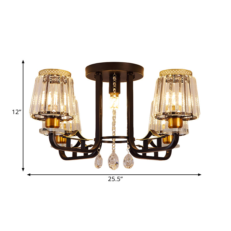 Crystal Black Semi-Flush Ceiling Fixture Tapered 5 Lights LED Traditional Flush Mount Chandelier Lighting Clearhalo 'Ceiling Lights' 'Close To Ceiling Lights' 'Close to ceiling' 'Semi-flushmount' Lighting' 1391898