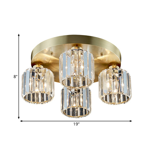 Contemporary Cylindrical Semi Flush Lighting 4 Bulbs Crystal Close to Ceiling Chandelier in Gold Clearhalo 'Ceiling Lights' 'Close To Ceiling Lights' 'Close to ceiling' 'Semi-flushmount' Lighting' 1391902
