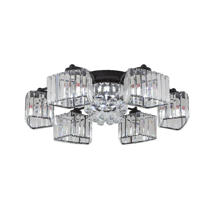 3/6 Heads Trapezoid Semi Flush Light Modern Black Finish Clear Crystal Flush Mounted Lamp Fixture Clearhalo 'Ceiling Lights' 'Close To Ceiling Lights' 'Close to ceiling' 'Semi-flushmount' Lighting' 1391909