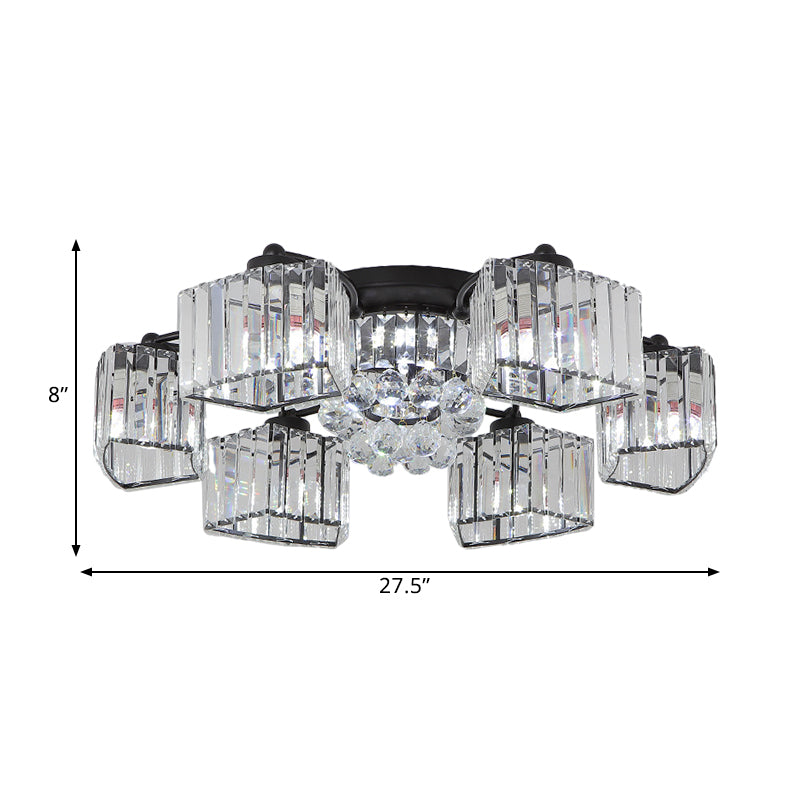 3/6 Heads Trapezoid Semi Flush Light Modern Black Finish Clear Crystal Flush Mounted Lamp Fixture Clearhalo 'Ceiling Lights' 'Close To Ceiling Lights' 'Close to ceiling' 'Semi-flushmount' Lighting' 1391911