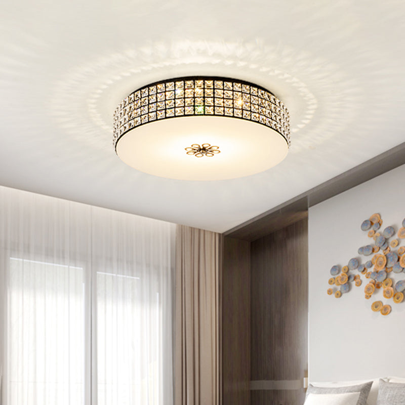 16"/19.5" Wide LED Drum Flush Mount Lamp Contemporary Clear Crystal Flush Ceiling Light for Bedroom Clearhalo 'Ceiling Lights' 'Close To Ceiling Lights' 'Close to ceiling' 'Flush mount' Lighting' 1391913