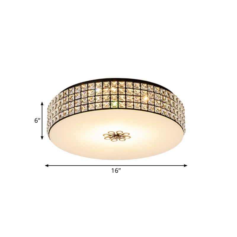 16"/19.5" Wide LED Drum Flush Mount Lamp Contemporary Clear Crystal Flush Ceiling Light for Bedroom Clearhalo 'Ceiling Lights' 'Close To Ceiling Lights' 'Close to ceiling' 'Flush mount' Lighting' 1391915