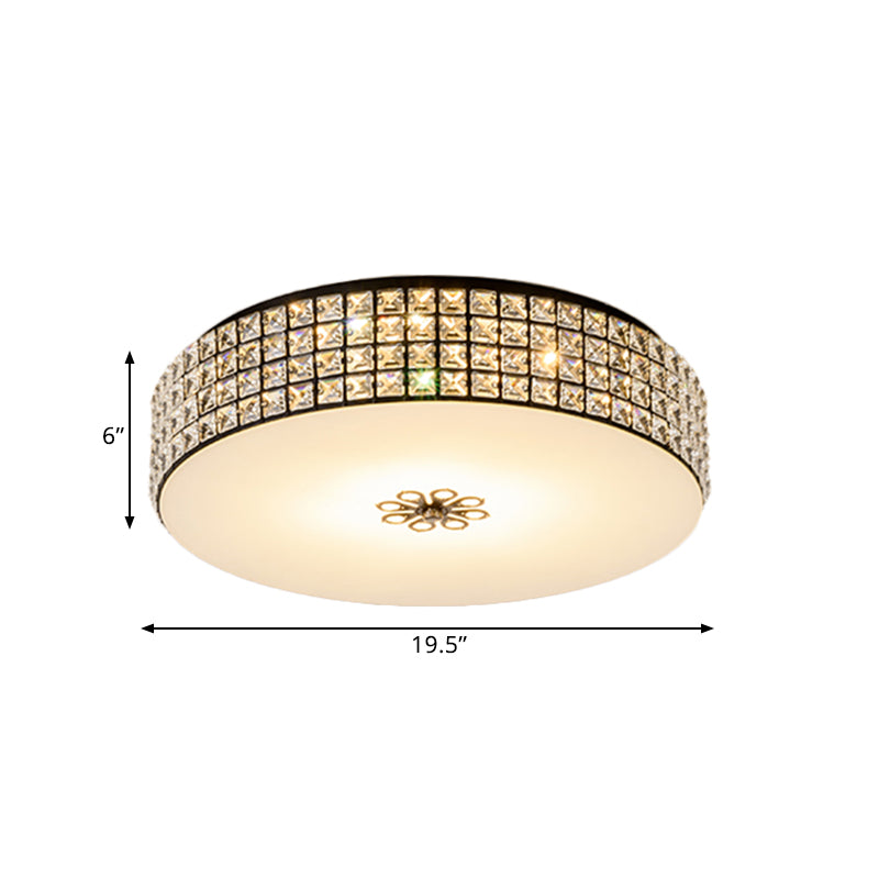 16"/19.5" Wide LED Drum Flush Mount Lamp Contemporary Clear Crystal Flush Ceiling Light for Bedroom Clearhalo 'Ceiling Lights' 'Close To Ceiling Lights' 'Close to ceiling' 'Flush mount' Lighting' 1391916