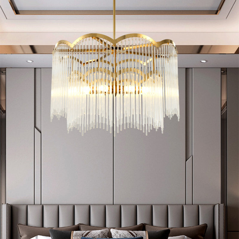 8 Heads Wavy Metal Frame Chandelier Modern Gold Crystal Tubular Hanging Ceiling Light Clearhalo 'Ceiling Lights' 'Chandeliers' 'Modern Chandeliers' 'Modern' Lighting' 1391992