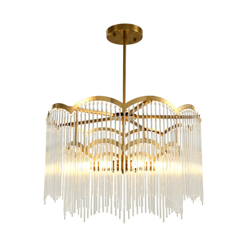 8 Heads Wavy Metal Frame Chandelier Modern Gold Crystal Tubular Hanging Ceiling Light Clearhalo 'Ceiling Lights' 'Chandeliers' 'Modern Chandeliers' 'Modern' Lighting' 1391993