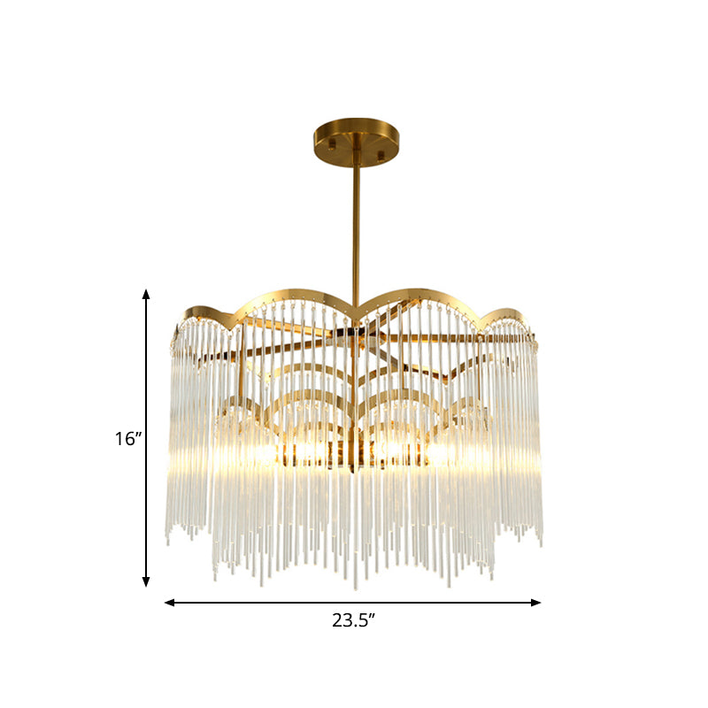 8 Heads Wavy Metal Frame Chandelier Modern Gold Crystal Tubular Hanging Ceiling Light Clearhalo 'Ceiling Lights' 'Chandeliers' 'Modern Chandeliers' 'Modern' Lighting' 1391994