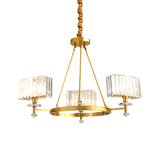 3/6 Bulbs Suspension Lighting Contemporary Cuboid Crystal Pendant Chandelier in Gold Clearhalo 'Ceiling Lights' 'Chandeliers' 'Modern Chandeliers' 'Modern' Lighting' 1391997