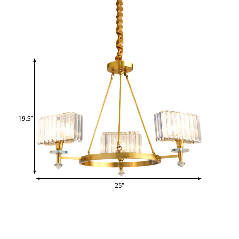 3/6 Bulbs Suspension Lighting Contemporary Cuboid Crystal Pendant Chandelier in Gold Clearhalo 'Ceiling Lights' 'Chandeliers' 'Modern Chandeliers' 'Modern' Lighting' 1391998