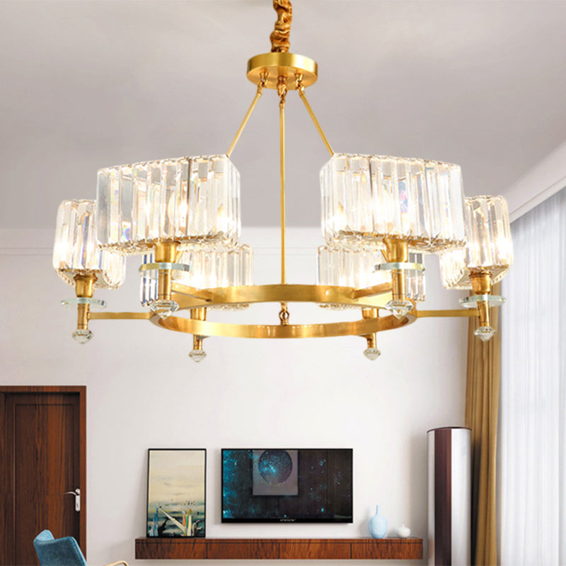 3/6 Bulbs Suspension Lighting Contemporary Cuboid Crystal Pendant Chandelier in Gold Clearhalo 'Ceiling Lights' 'Chandeliers' 'Modern Chandeliers' 'Modern' Lighting' 1392001