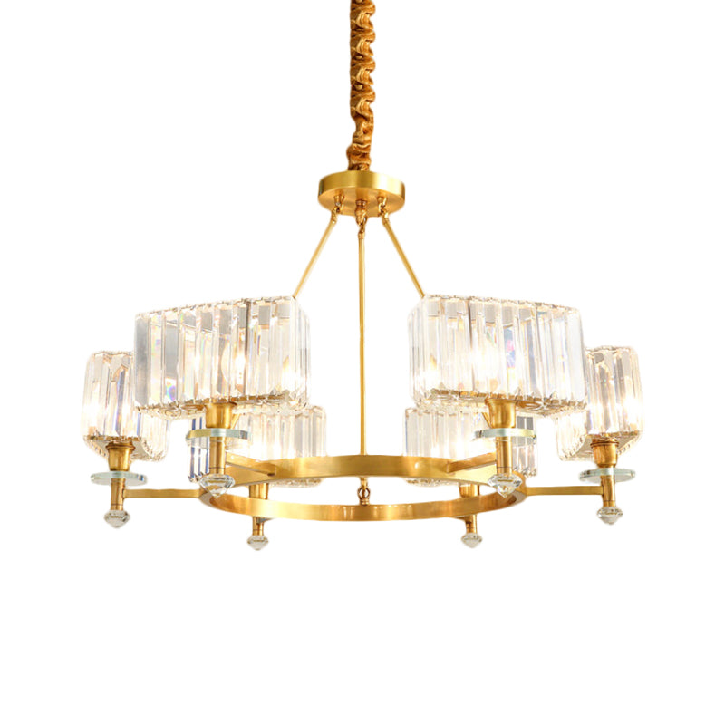 3/6 Bulbs Suspension Lighting Contemporary Cuboid Crystal Pendant Chandelier in Gold Clearhalo 'Ceiling Lights' 'Chandeliers' 'Modern Chandeliers' 'Modern' Lighting' 1392002