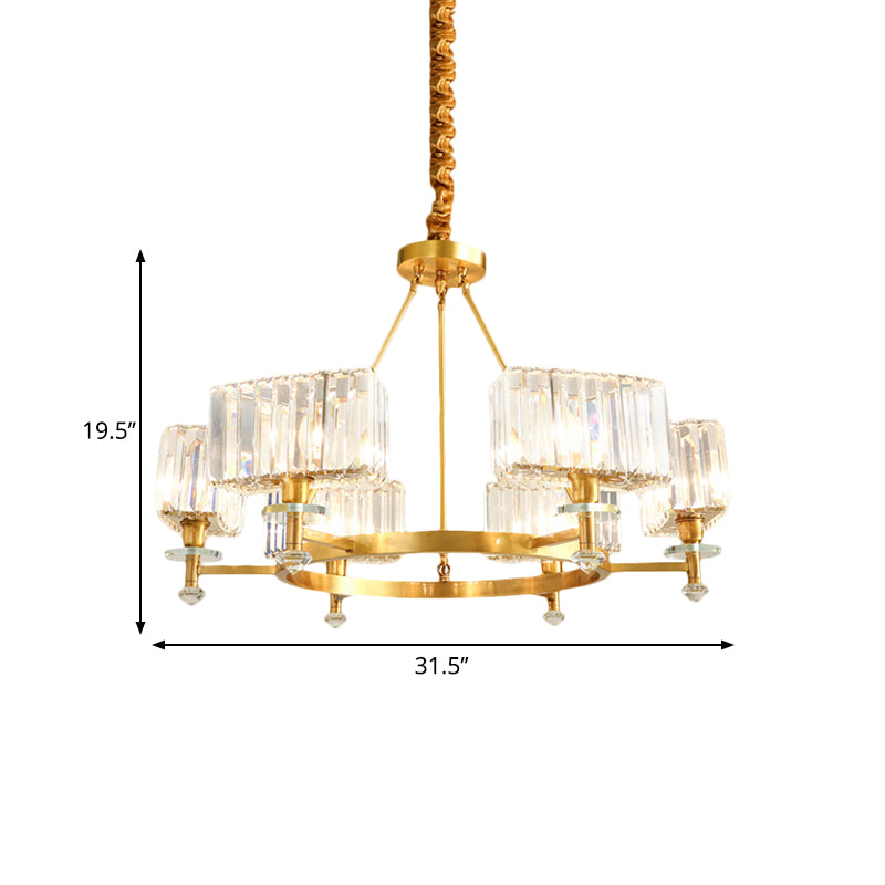 3/6 Bulbs Suspension Lighting Contemporary Cuboid Crystal Pendant Chandelier in Gold Clearhalo 'Ceiling Lights' 'Chandeliers' 'Modern Chandeliers' 'Modern' Lighting' 1392003