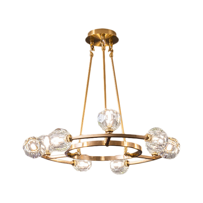 9 Heads Crystal Balls Chandelier Lamp Modern Gold Wheel Great Room Hanging Light Clearhalo 'Ceiling Lights' 'Chandeliers' 'Modern Chandeliers' 'Modern' Lighting' 1392006