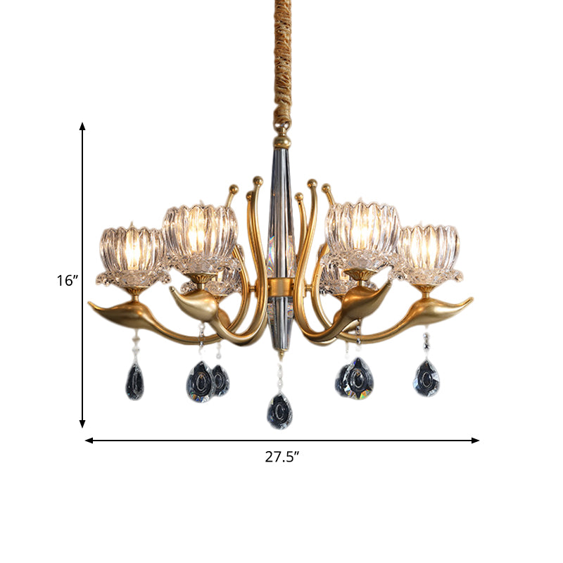 Swirling Arms Crystal Floral Pendant Lighting Modern 6/8 Bulbs Dinning Room Chandelier with Crystal Draping Clearhalo 'Ceiling Lights' 'Chandeliers' 'Modern Chandeliers' 'Modern' Lighting' 1392011