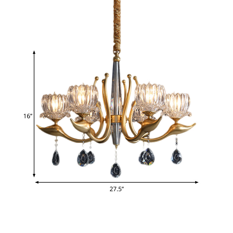 Swirling Arms Crystal Floral Pendant Lighting Modern 6/8 Bulbs Dinning Room Chandelier with Crystal Draping Clearhalo 'Ceiling Lights' 'Chandeliers' 'Modern Chandeliers' 'Modern' Lighting' 1392011