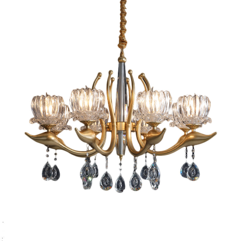 Swirling Arms Crystal Floral Pendant Lighting Modern 6/8 Bulbs Dinning Room Chandelier with Crystal Draping Clearhalo 'Ceiling Lights' 'Chandeliers' 'Modern Chandeliers' 'Modern' Lighting' 1392014