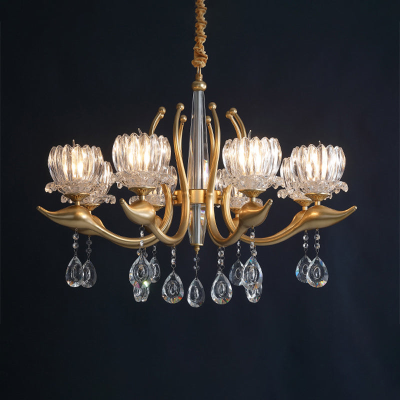 Swirling Arms Crystal Floral Pendant Lighting Modern 6/8 Bulbs Dinning Room Chandelier with Crystal Draping Clearhalo 'Ceiling Lights' 'Chandeliers' 'Modern Chandeliers' 'Modern' Lighting' 1392015