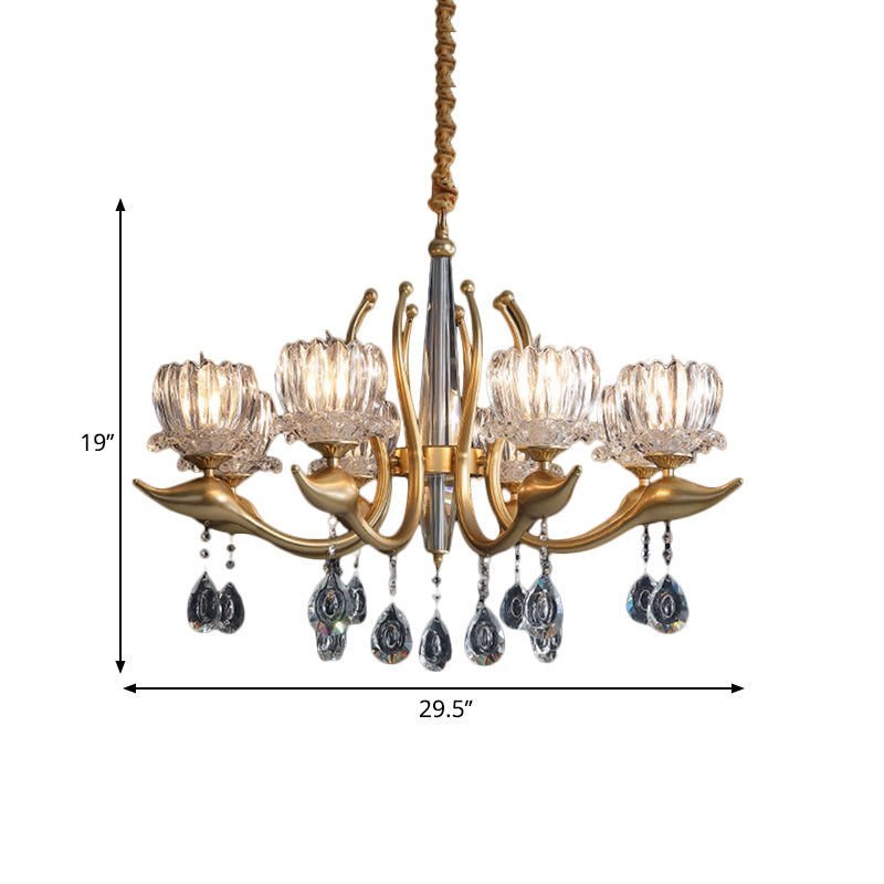 Swirling Arms Crystal Floral Pendant Lighting Modern 6/8 Bulbs Dinning Room Chandelier with Crystal Draping Clearhalo 'Ceiling Lights' 'Chandeliers' 'Modern Chandeliers' 'Modern' Lighting' 1392016