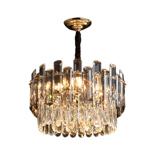 Clear Drum Suspension Lamp Modern Crystal Prismatic 6 Bulbs Dinning Hall Chandelier Light Fixture Clearhalo 'Ceiling Lights' 'Chandeliers' 'Clear' 'Industrial' 'Modern Chandeliers' 'Modern' 'Tiffany' 'Traditional Chandeliers' Lighting' 1392024