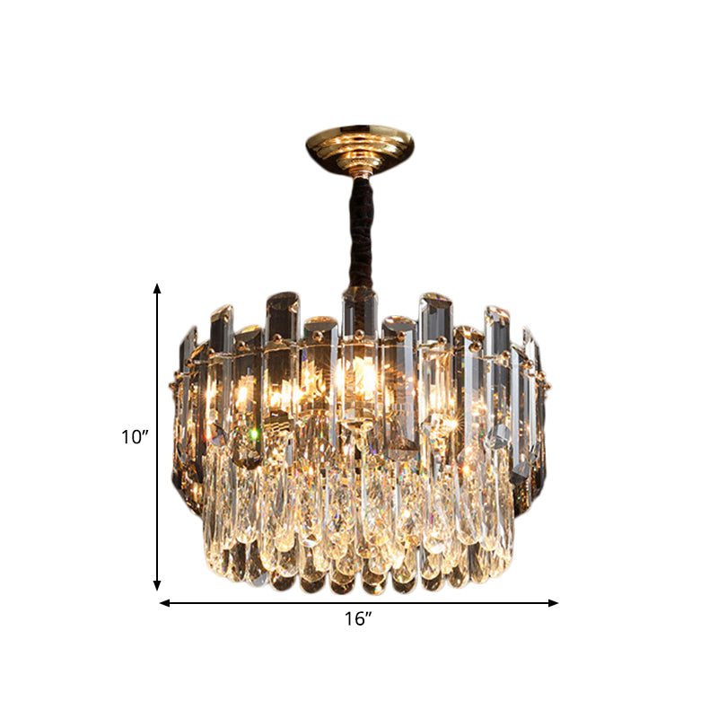 Clear Drum Suspension Lamp Modern Crystal Prismatic 6 Bulbs Dinning Hall Chandelier Light Fixture Clearhalo 'Ceiling Lights' 'Chandeliers' 'Clear' 'Industrial' 'Modern Chandeliers' 'Modern' 'Tiffany' 'Traditional Chandeliers' Lighting' 1392025
