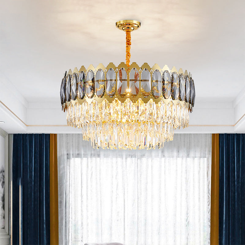 Crystal Prismatic Silver Ceiling Chandelier Drum 6 Heads Contemporary Hanging Pendant Light Clearhalo 'Ceiling Lights' 'Chandeliers' 'Modern Chandeliers' 'Modern' Lighting' 1392027