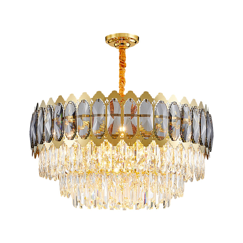 Crystal Prismatic Silver Ceiling Chandelier Drum 6 Heads Contemporary Hanging Pendant Light Clearhalo 'Ceiling Lights' 'Chandeliers' 'Modern Chandeliers' 'Modern' Lighting' 1392028