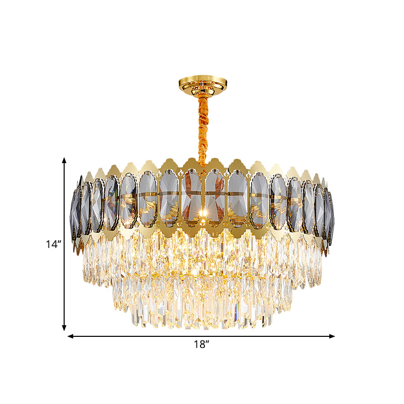Crystal Prismatic Silver Ceiling Chandelier Drum 6 Heads Contemporary Hanging Pendant Light Clearhalo 'Ceiling Lights' 'Chandeliers' 'Modern Chandeliers' 'Modern' Lighting' 1392029