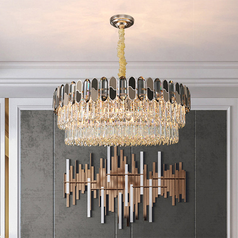 Modernist Tiered Round Ceiling Suspension Lamp 11 Bulbs Clear Crystal Chandelier Lighting Fixture Clearhalo 'Ceiling Lights' 'Chandeliers' 'Clear' 'Industrial' 'Modern Chandeliers' 'Modern' 'Tiffany' 'Traditional Chandeliers' Lighting' 1392031