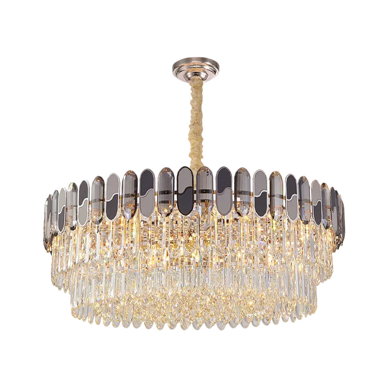 Modernist Tiered Round Ceiling Suspension Lamp 11 Bulbs Clear Crystal Chandelier Lighting Fixture Clearhalo 'Ceiling Lights' 'Chandeliers' 'Clear' 'Industrial' 'Modern Chandeliers' 'Modern' 'Tiffany' 'Traditional Chandeliers' Lighting' 1392032