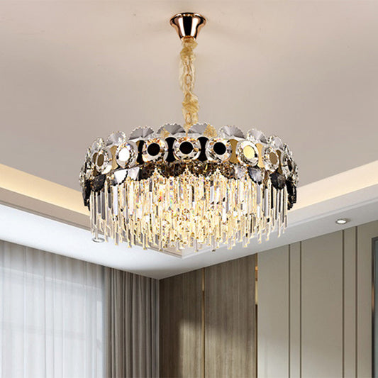 12 Bulbs Clear Crystal Prismatic Chandelier Contemporary Gold Round Living Room Hanging Light Clearhalo 'Ceiling Lights' 'Chandeliers' 'Clear' 'Industrial' 'Modern Chandeliers' 'Modern' 'Tiffany' 'Traditional Chandeliers' Lighting' 1392035