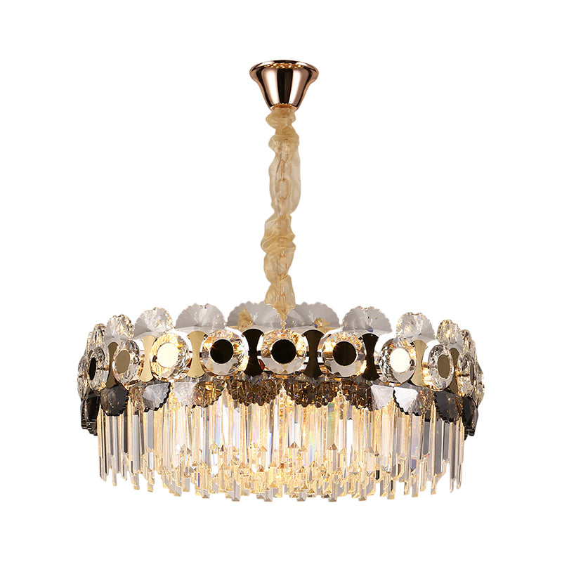 12 Bulbs Clear Crystal Prismatic Chandelier Contemporary Gold Round Living Room Hanging Light Clearhalo 'Ceiling Lights' 'Chandeliers' 'Clear' 'Industrial' 'Modern Chandeliers' 'Modern' 'Tiffany' 'Traditional Chandeliers' Lighting' 1392036