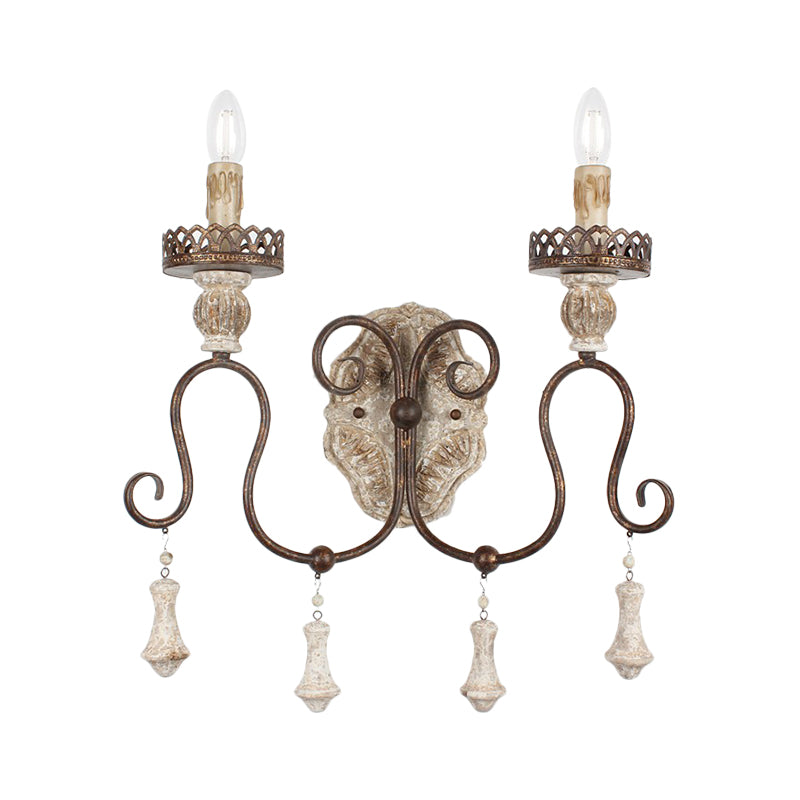 1/2-Light Candle Style Wall Mount Lighting Antiqued Bronze Metal Wall Lamp for Bedroom Clearhalo 'Wall Lamps & Sconces' 'Wall Lights' Lighting' 1392062