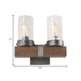 Countryside Cylindrical Wall Sconce Light 1/2-Light Clear Glass Wall Mount Lamp Fixture in Brown Clearhalo 'Wall Lamps & Sconces' 'Wall Lights' Lighting' 1392077