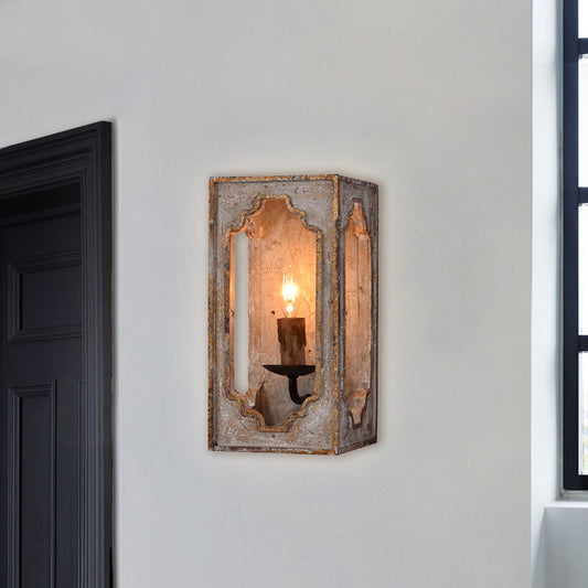 Metallic Cuboid Sconce Lighting Fixture with Candle Design Country Style 1 Bulb Corridor Wall Lamp in Rust Clearhalo 'Wall Lamps & Sconces' 'Wall Lights' Lighting' 1392079