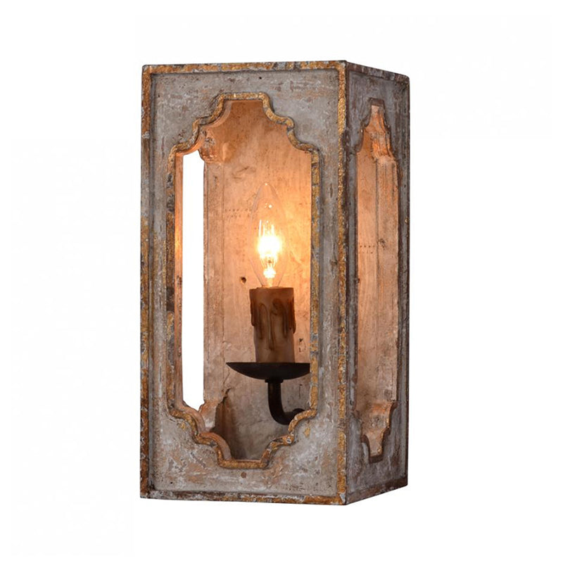 Metallic Cuboid Sconce Lighting Fixture with Candle Design Country Style 1 Bulb Corridor Wall Lamp in Rust Clearhalo 'Wall Lamps & Sconces' 'Wall Lights' Lighting' 1392080