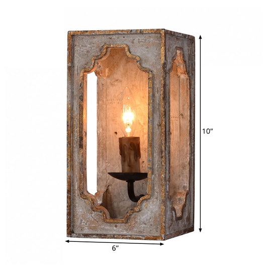Metallic Cuboid Sconce Lighting Fixture with Candle Design Country Style 1 Bulb Corridor Wall Lamp in Rust Clearhalo 'Wall Lamps & Sconces' 'Wall Lights' Lighting' 1392081