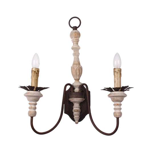 Rust Curved Arm Wall Light Fixture Country Style Metal 2 Bulbs Indoor Candle Wall Mount Lamp Clearhalo 'Wall Lamps & Sconces' 'Wall Lights' Lighting' 1392092