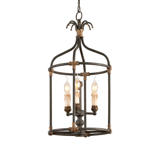 Birdcage Living Room Chandelier Lighting Rustic Metallic 3-Bulb Black and Gold Pendant Lamp Clearhalo 'Ceiling Lights' 'Chandeliers' Lighting' options 1392124