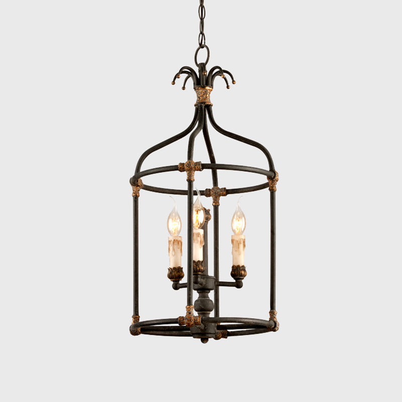 Birdcage Living Room Chandelier Lighting Rustic Metallic 3-Bulb Black and Gold Pendant Lamp Clearhalo 'Ceiling Lights' 'Chandeliers' Lighting' options 1392125