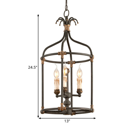 Birdcage Living Room Chandelier Lighting Rustic Metallic 3-Bulb Black and Gold Pendant Lamp Clearhalo 'Ceiling Lights' 'Chandeliers' Lighting' options 1392126
