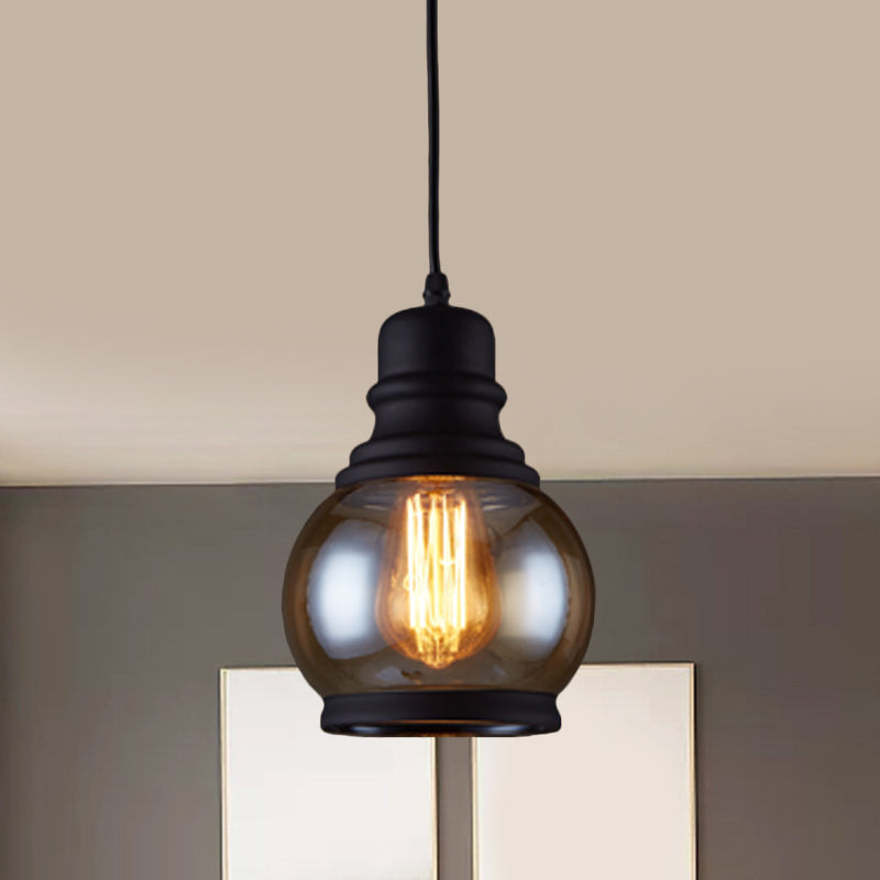 Industrial Jar-Shape Pendant Light Kit 1 Head Clear Glass Ceiling Hang Fixture in Black Clearhalo 'Ceiling Lights' 'Close To Ceiling Lights' 'Glass shade' 'Glass' 'Industrial Pendants' 'Industrial' 'Middle Century Pendants' 'Pendant Lights' 'Pendants' 'Tiffany' Lighting' 1392132