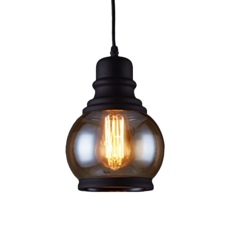 Industrial Jar-Shape Pendant Light Kit 1 Head Clear Glass Ceiling Hang Fixture in Black Clearhalo 'Ceiling Lights' 'Close To Ceiling Lights' 'Glass shade' 'Glass' 'Industrial Pendants' 'Industrial' 'Middle Century Pendants' 'Pendant Lights' 'Pendants' 'Tiffany' Lighting' 1392133