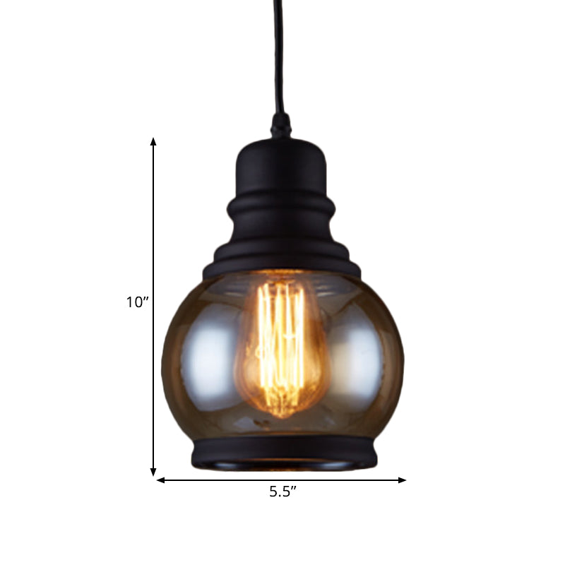 Industrial Jar-Shape Pendant Light Kit 1 Head Clear Glass Ceiling Hang Fixture in Black Clearhalo 'Ceiling Lights' 'Close To Ceiling Lights' 'Glass shade' 'Glass' 'Industrial Pendants' 'Industrial' 'Middle Century Pendants' 'Pendant Lights' 'Pendants' 'Tiffany' Lighting' 1392134