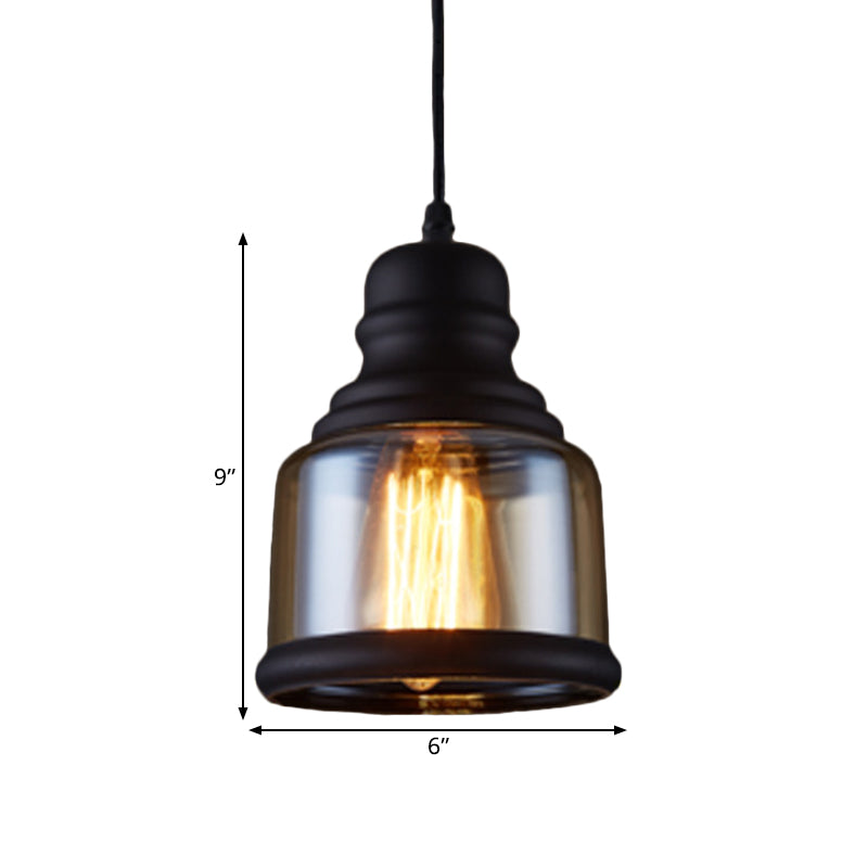 Industrial Jar-Shape Pendant Light Kit 1 Head Clear Glass Ceiling Hang Fixture in Black Clearhalo 'Ceiling Lights' 'Close To Ceiling Lights' 'Glass shade' 'Glass' 'Industrial Pendants' 'Industrial' 'Middle Century Pendants' 'Pendant Lights' 'Pendants' 'Tiffany' Lighting' 1392144