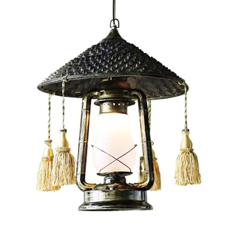 Coastal Style Lantern Shaped Pendulum Light 1-Bulb Metal Hanging Pendant Lamp in Bronze Clearhalo 'Art Deco Pendants' 'Cast Iron' 'Ceiling Lights' 'Ceramic' 'Crystal' 'Industrial Pendants' 'Industrial' 'Metal' 'Middle Century Pendants' 'Pendant Lights' 'Pendants' 'Tiffany' Lighting' 1392163