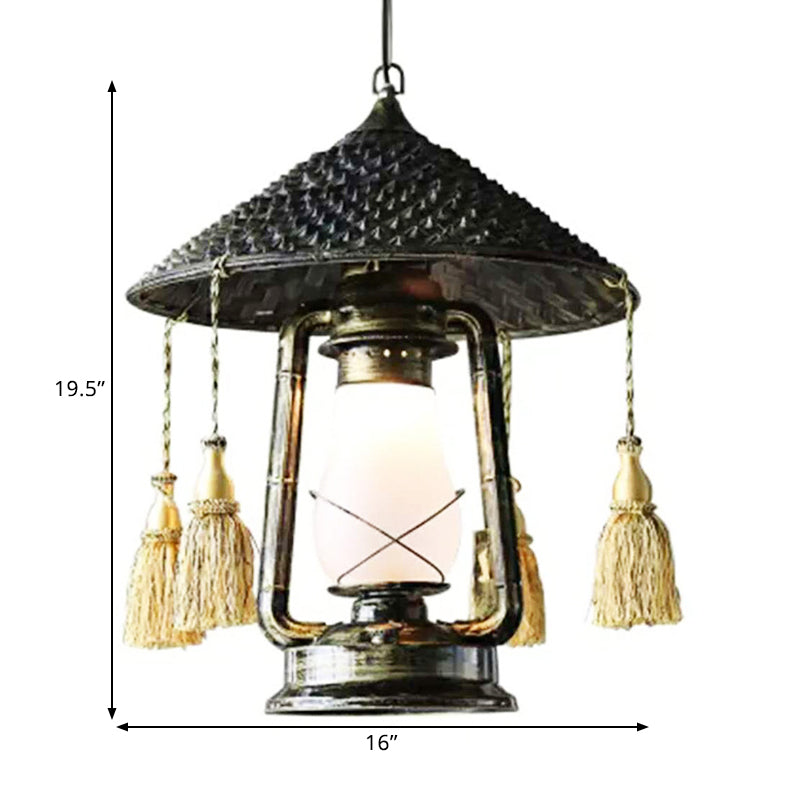 Coastal Style Lantern Shaped Pendulum Light 1-Bulb Metal Hanging Pendant Lamp in Bronze Clearhalo 'Art Deco Pendants' 'Cast Iron' 'Ceiling Lights' 'Ceramic' 'Crystal' 'Industrial Pendants' 'Industrial' 'Metal' 'Middle Century Pendants' 'Pendant Lights' 'Pendants' 'Tiffany' Lighting' 1392164